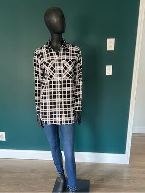 Michael Kors Black and White Plaid Button-Down Shirt